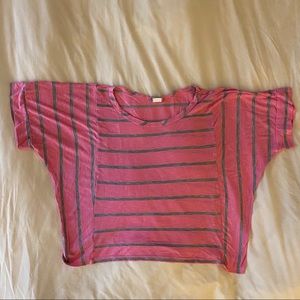 pink and gray stripe crop top